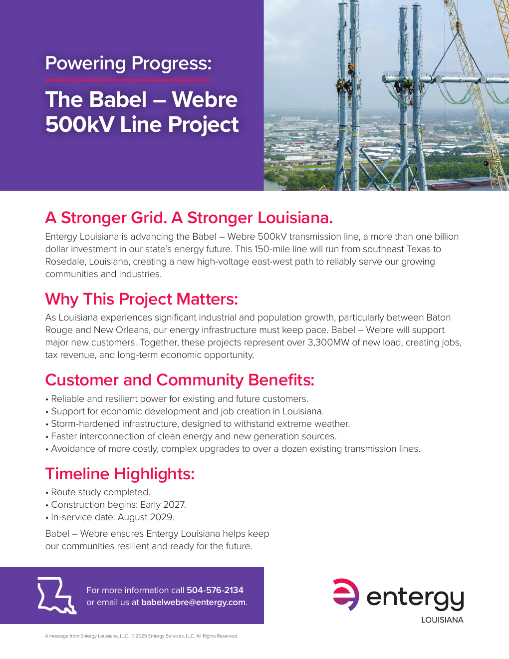 Preview of Entergy Louisiana's Babel-Webre project information sheet